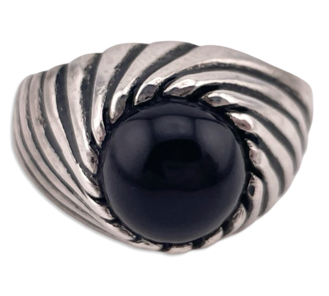 size 10.5 sterling silver black glass sphere ring