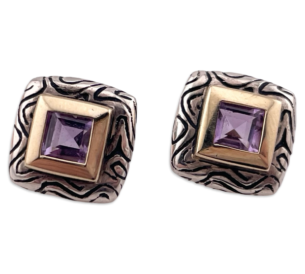 sterling silver & 14k gold faceted amethyst post earrings