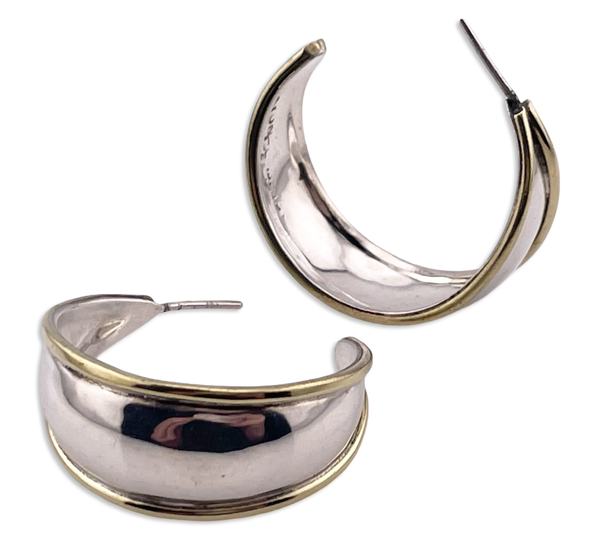 sterling silver & brass Mexican tapered hoop post earrings