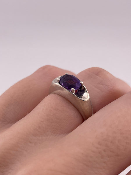 size 5.75 sterling silver east west faceted amethyst ring