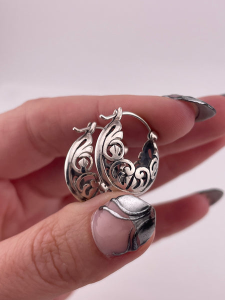 sterling silver cut-out design hoop earrings