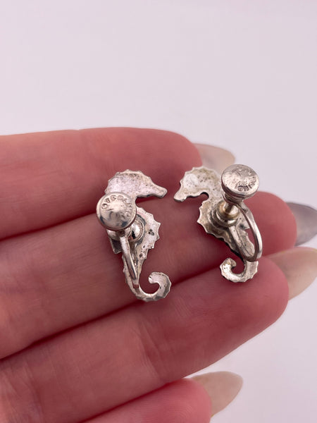 sterling silver seahorse screw-back earrings