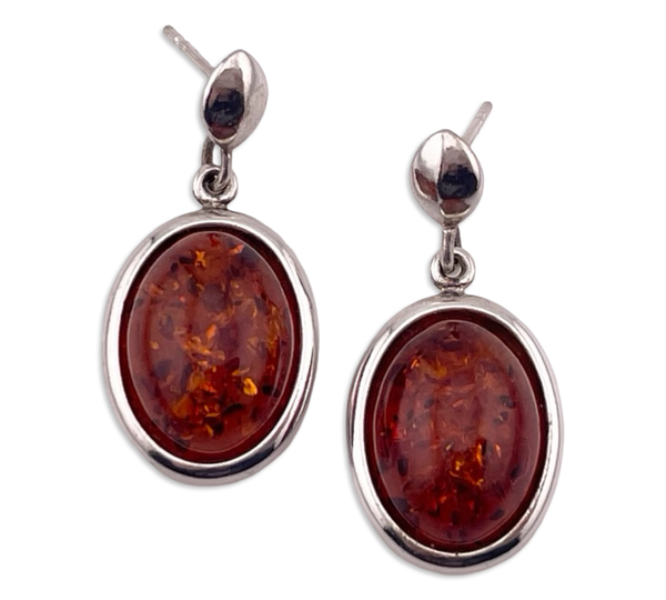 sterling silver oval amber post dangle earrings