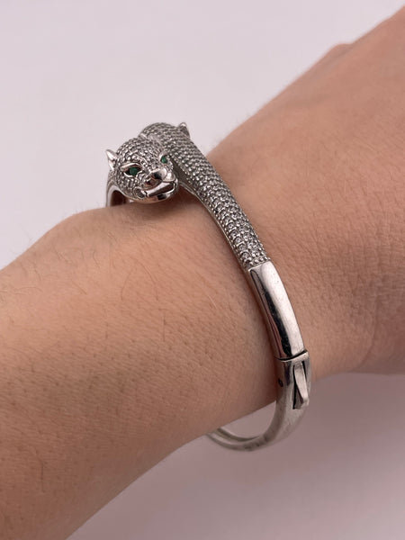 sterling silver rhinestone panther hinge bangle bracelet