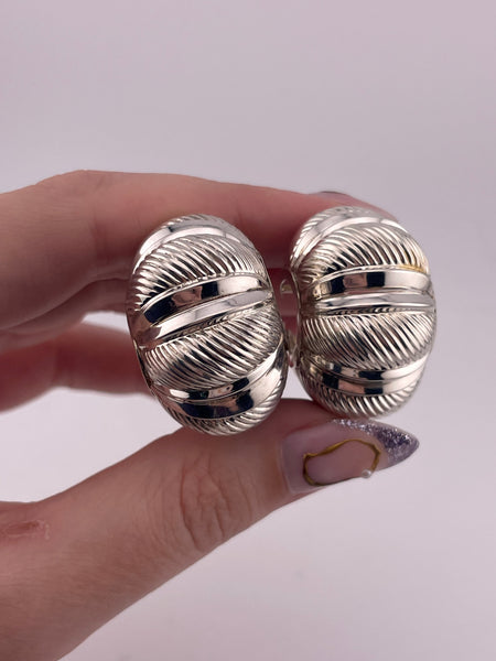 sterling silver chunky 1-1/8" puffy domed lined post hoop earrings
