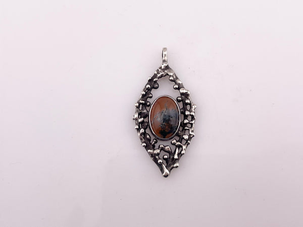 sterling silver moss agate brutalist pendant