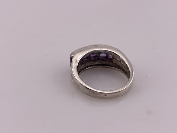 size 8 sterling silver rhodium plated faceted amethyst ring