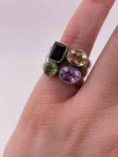 size 6 sterling silver chunky faceted gemstone ring