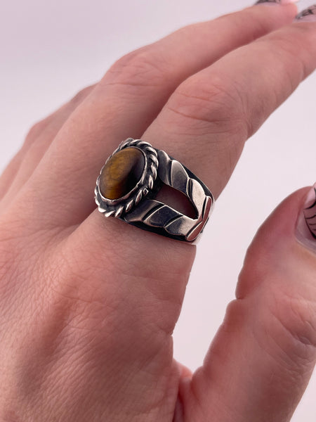 size 9 sterling silver Mexican tiger's eye ring