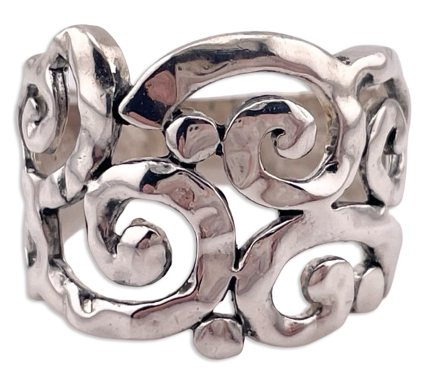 size 7.25 rhodium plated sterling silver stoneless swirl scroll ring