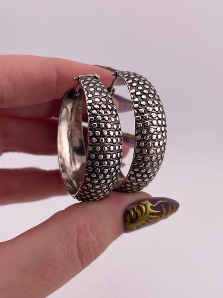 sterling silver 1 1/2" polka dot textured hoop earrings