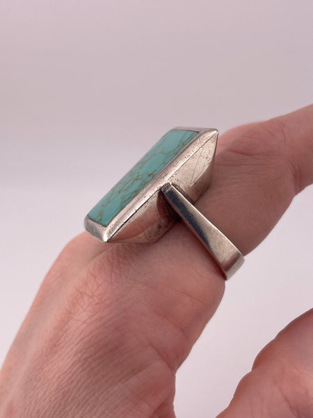 size 8 sterling silver heavy chunky stabilized turquoise rectangle ring