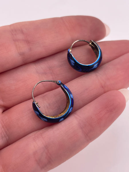 sterling silver blue enamel hoop earrings ***AS IS***