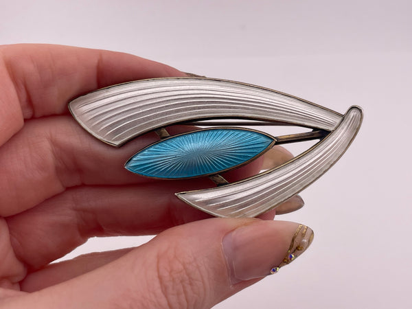 sterling silver Aksel Holmsen white blue enamel brooch
