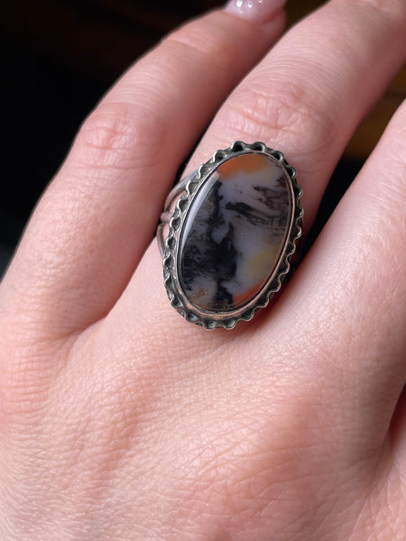 size 7.25 sterling silver petrified wood ring