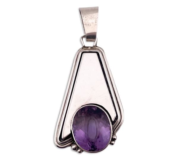 sterling silver 3" long faceted amethyst pendant