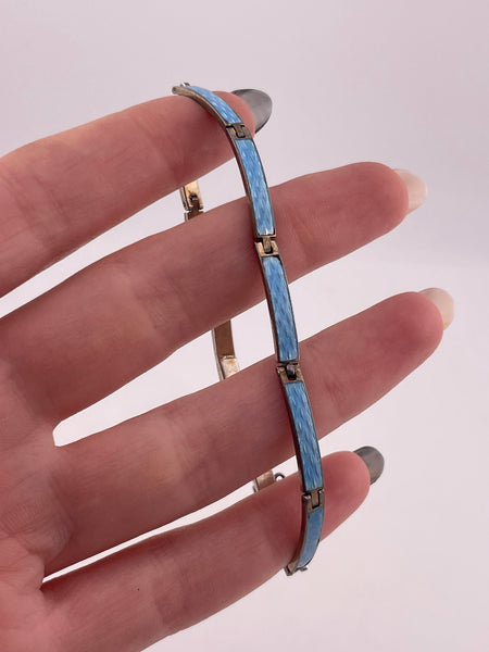 sterling silver 7" blue enamel panel link bracelet