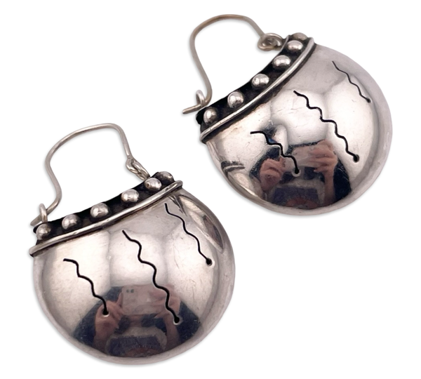 sterling silver stoneless cut-out chunky jug earrings