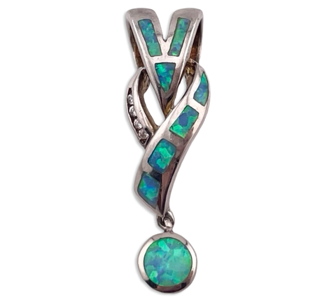 sterling silver synthetic opal rhinestone pendant