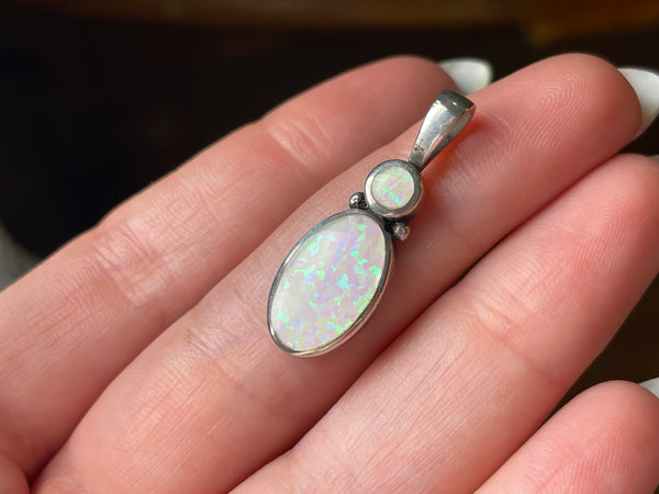 sterling silver opal simulant pendant