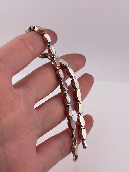 sterling silver 7-3/4" mother of pearl link bracelet