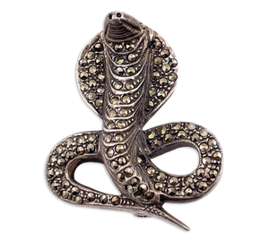 sterling silver marcasite cobra snake brooch pin