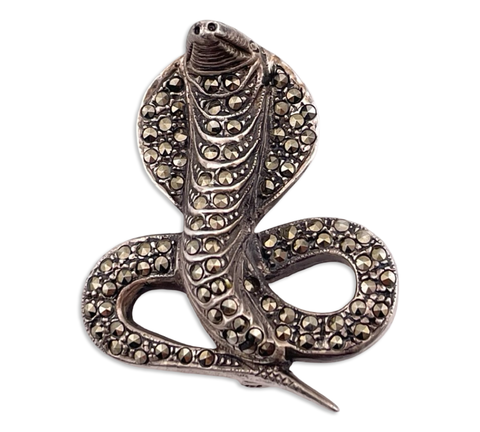 sterling silver marcasite cobra snake brooch pin