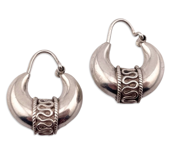 sterling silver Bali style jug hoop earrings