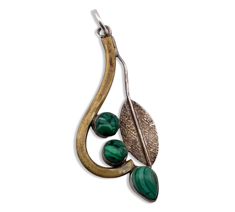 sterling silver malachite leaf pendant