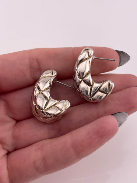 sterling silver electroform puffy criss-cross j-hook post earrings ***Non-sterling posts***