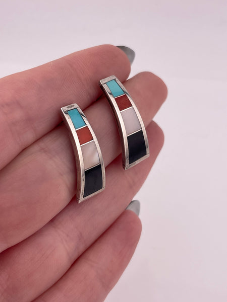 sterling silver multi-stone inlay post earrings