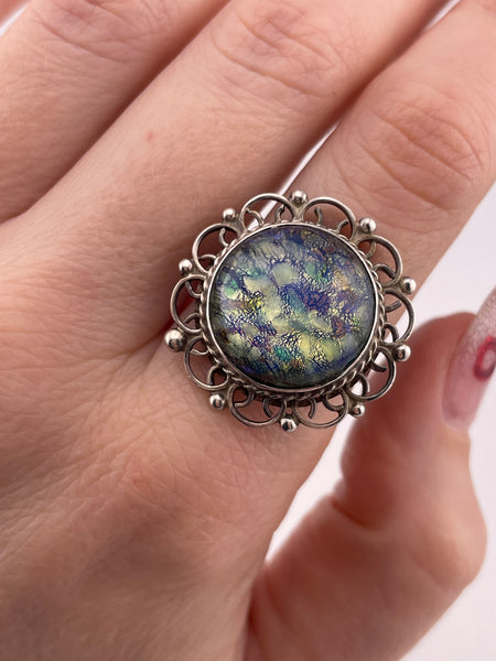 size 9 sterling silver dichroic glass ring