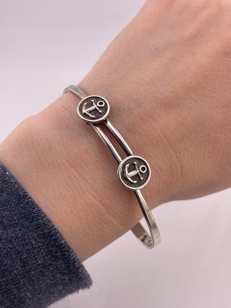 sterling silver adjustable anchor bangle bracelet **AS IS**
