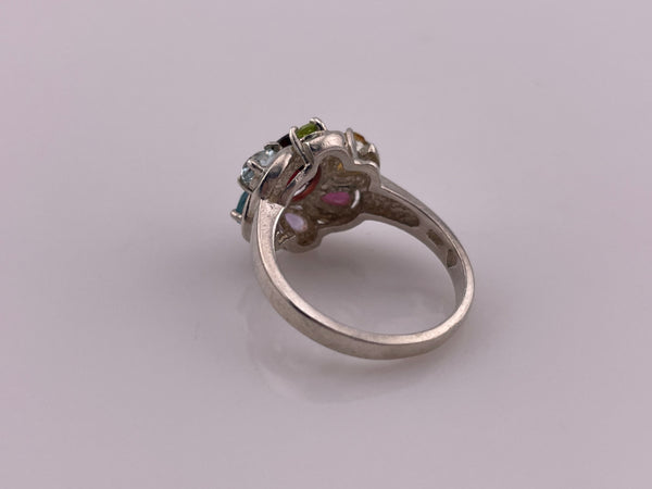 size 8 sterling silver faceted multi-gemstone ring