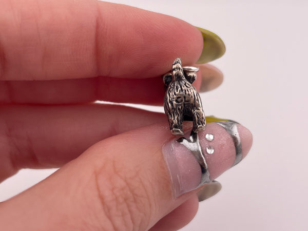 sterling silver solid 3D terrier w/ bow dog charm pendant