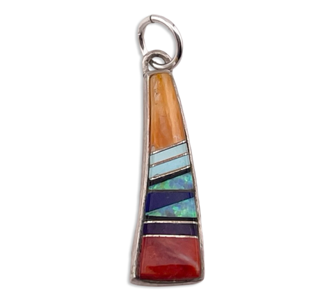sterling silver Calvin Begay Navajo multi-stone inlay pendant