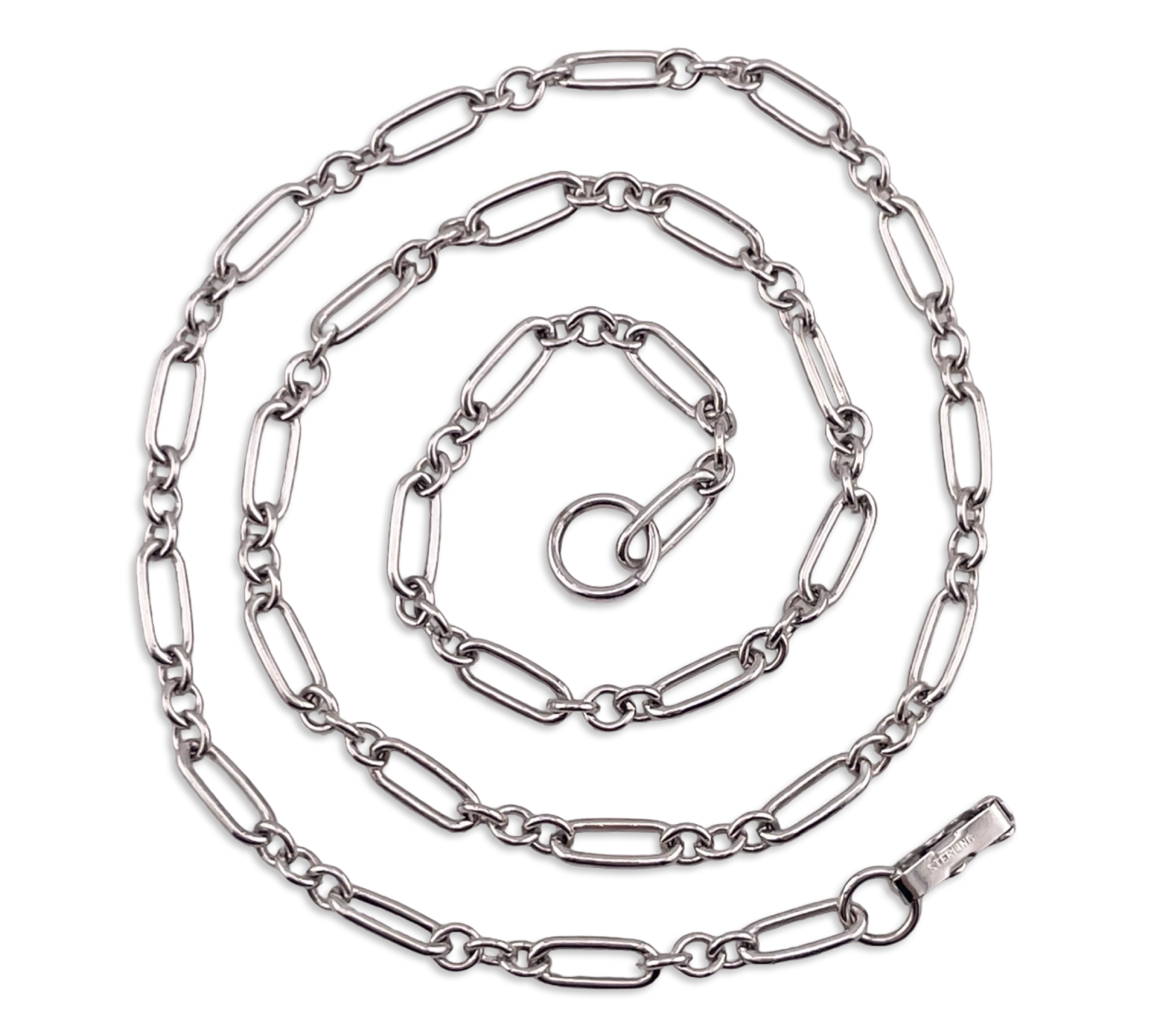 sterling silver rhodium plated 18 7/8" trombone chain link necklace