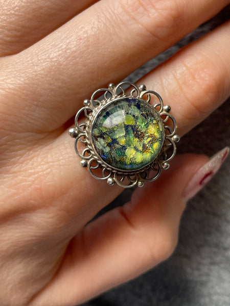 size 9 sterling silver dichroic glass ring