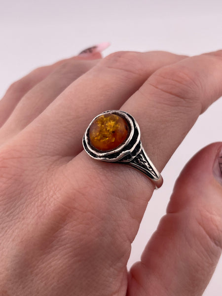 size 12 sterling silver round amber ring