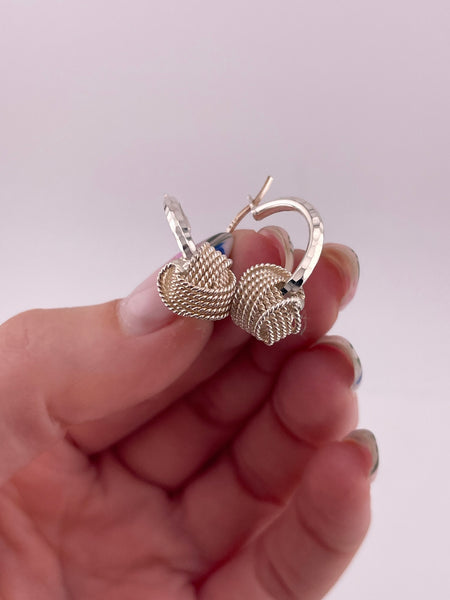 sterling silver ball knot enhancer etched hoop earrings earrings