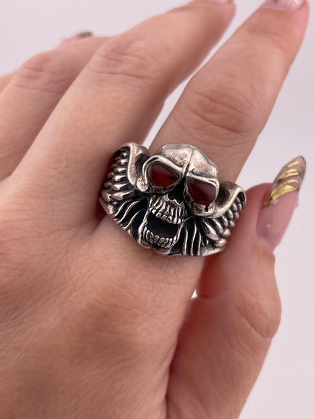size 12 sterling silver chunky skull wing ring