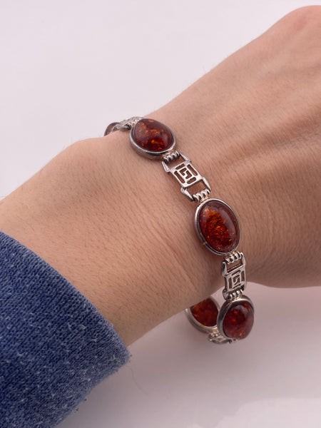 sterling silver 7-1/4" amber cut-out design link bracelet