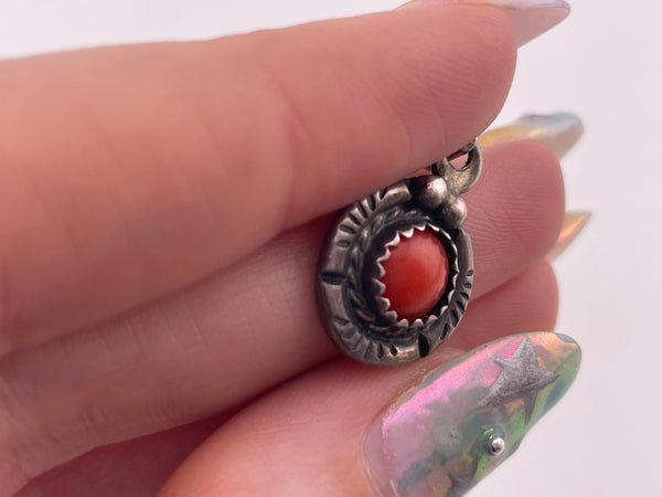 sterling silver round coral pendant