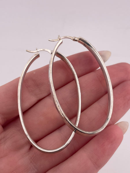 sterling silver  2-1/8" oblong lined hoop earrings