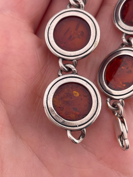 sterling silver 7-5/8" round amber link bracelet