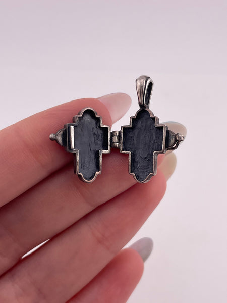 sterling silver religious cross box compartment pendant