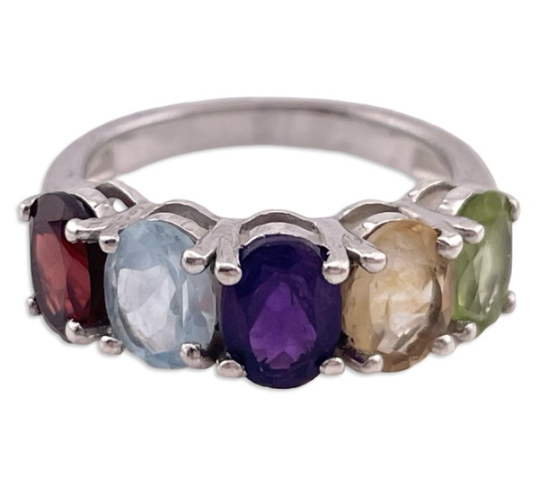size 7 sterling silver faceted multi-gemstone ring