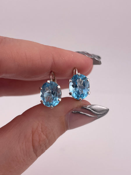 sterling silver faceted lab topaz lever-back hook earrings
