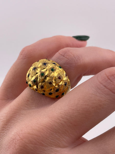 size 6.75 sterling silver gold plated colorful dots ring
