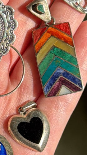 RESERVED PRIVATE LISTING -- sterling silver onyx heart & rainbow pendants A4